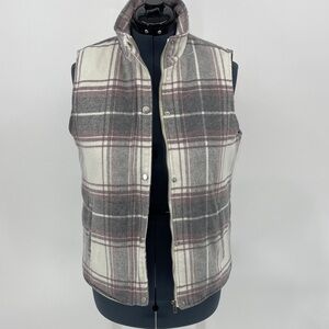 TS Women's Plaid Gray and White Vest WOMENS SIZE M SHERPA LINED ZIPPER SNAPS